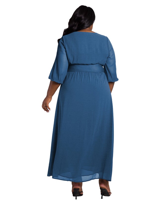 Tida Women's Plus Size Belted Surplice Maxi Dress, Artic Blue / Navy, alternate image number 1