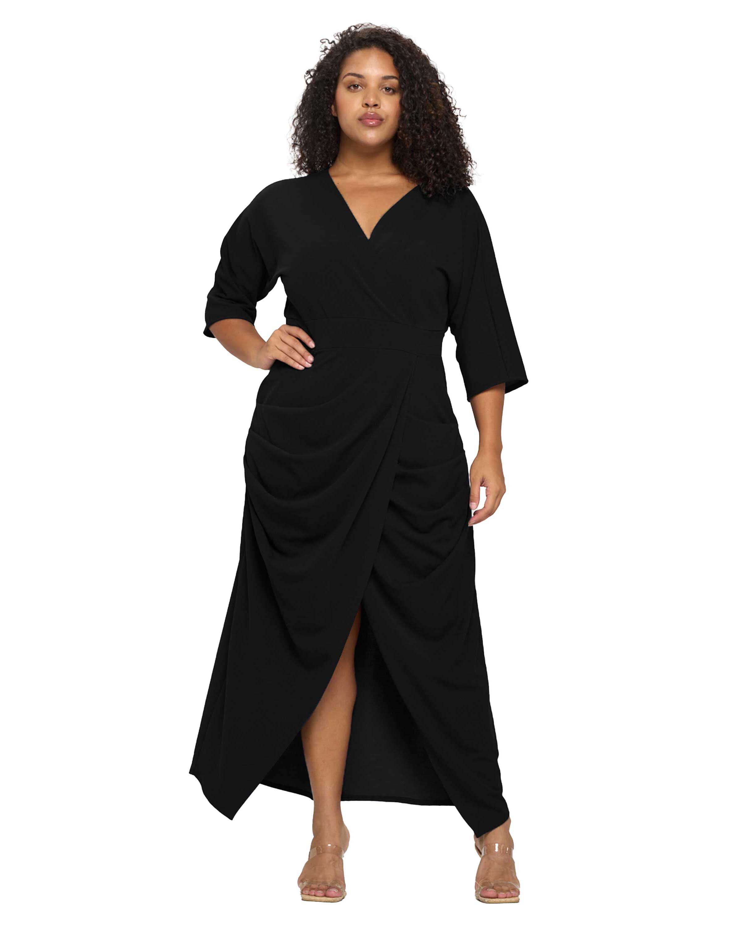 JULIETTE WRAP MAXI DRESS, Black / Black, hi-res image number 0
