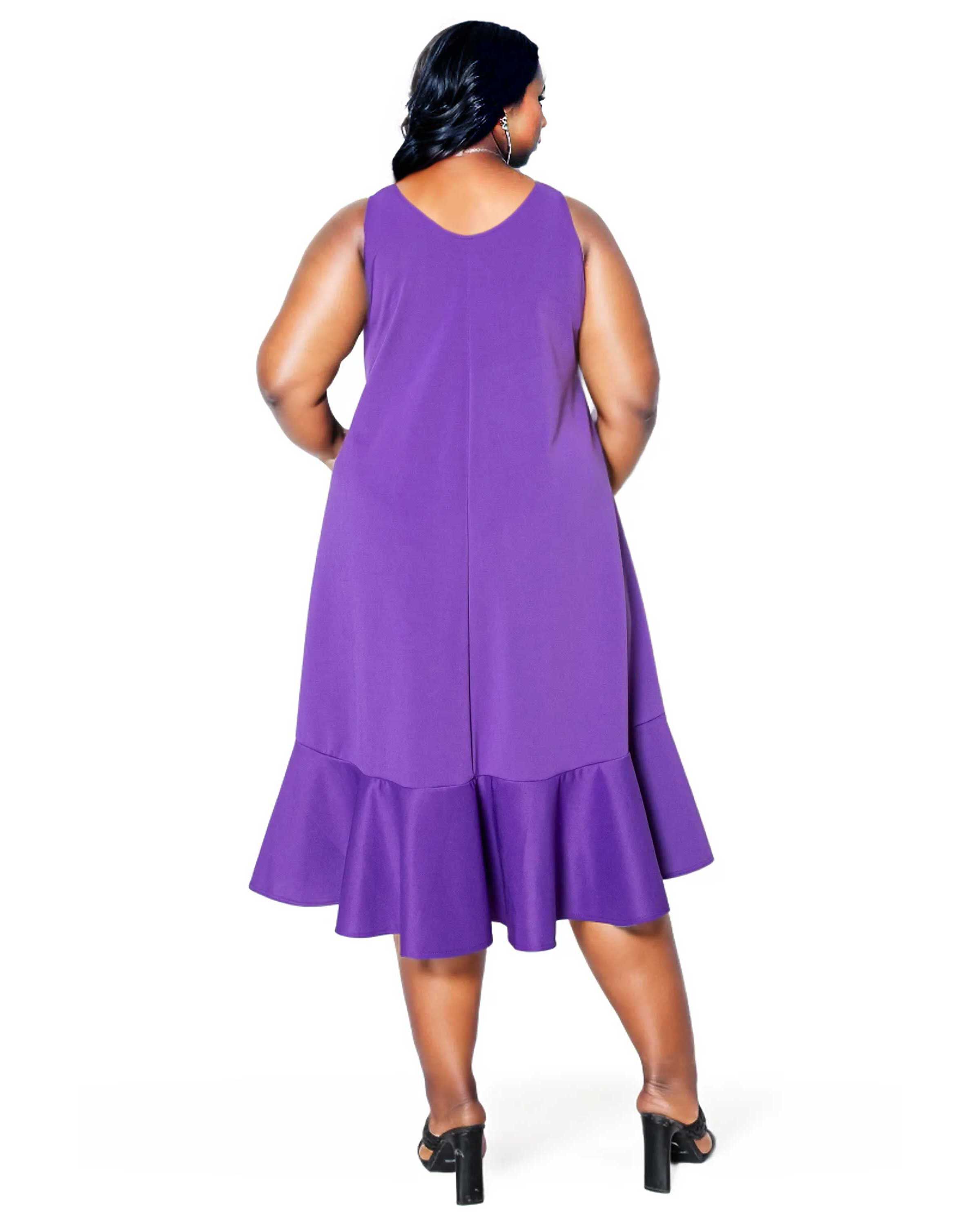 SIMONE SLEEVELESS POCKET FLARE DRESS, Purple / Purple, alternate image number 2