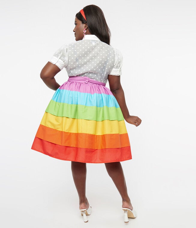 Unique Vintage 1950s Rainbow Stripe Gellar Swing Skirt, , alternate image number 6