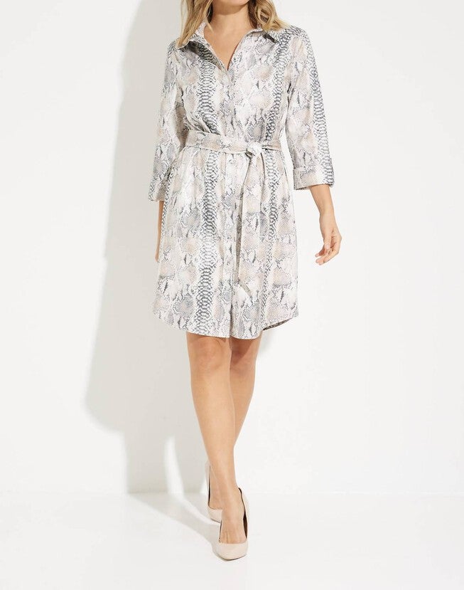 SNAKE PRINT SHIRT DRESS IN VANILLA/TIGER'S EYE/BLACK, VanillaTigerS EyeBlack / White, hi-res image number 0