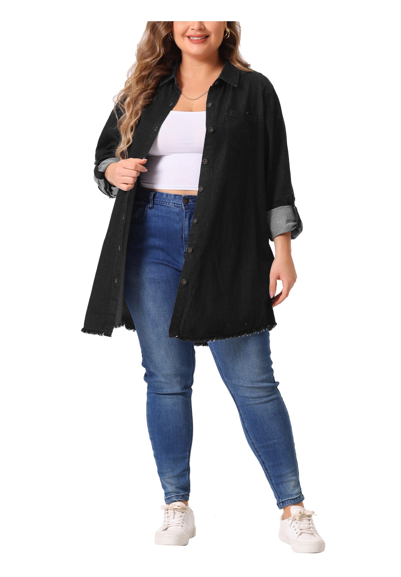 CHAMBRAY TOP BUTTON DOWN DENIM SHIRT, Black / Black, alternate image number 1