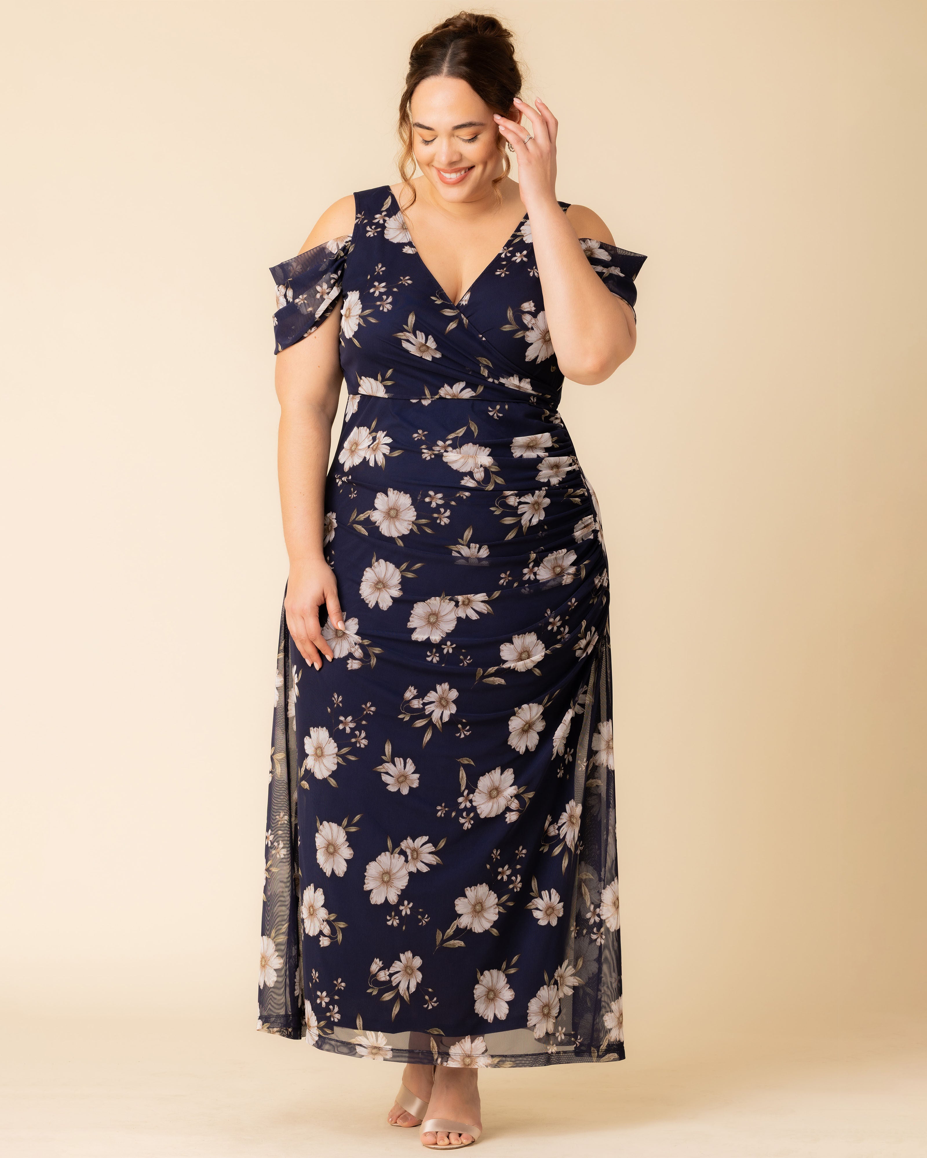 Seraphina Mesh Gown, NAVY BLOOMS / Navy, alternate image number 4