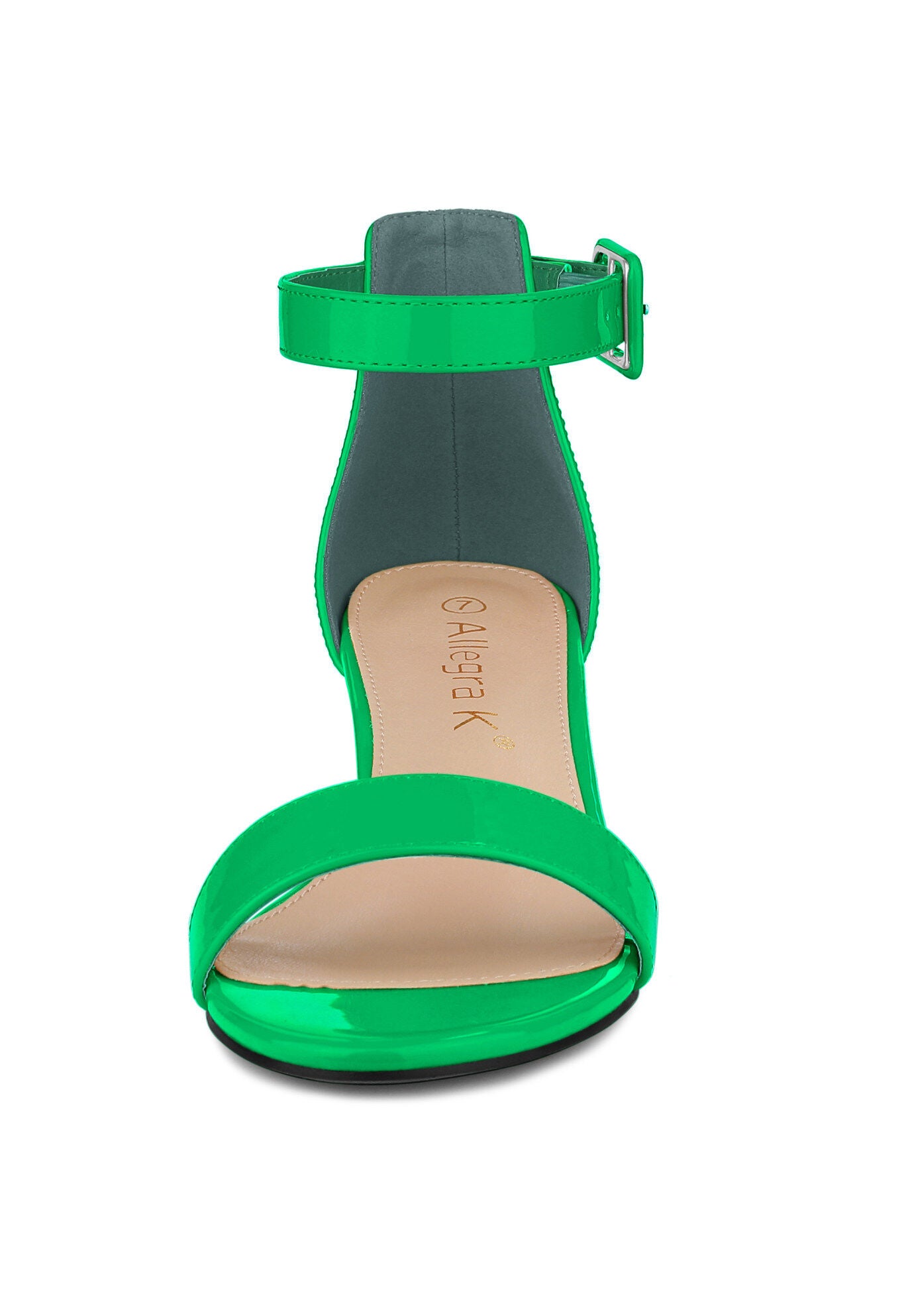 Open Toe Low Block Heel Ankle Strap Sandals, Grass Green / Kelly Green, alternate image number 1