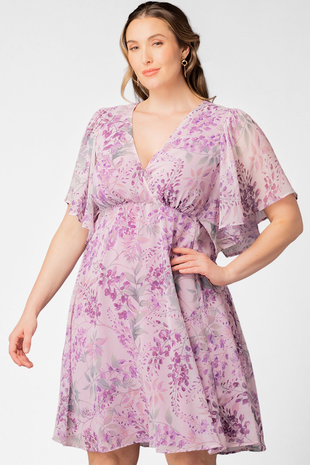 Florence Flutter Sleeve Dress, Wisteria Blooms / Lilac, alternate image number 2