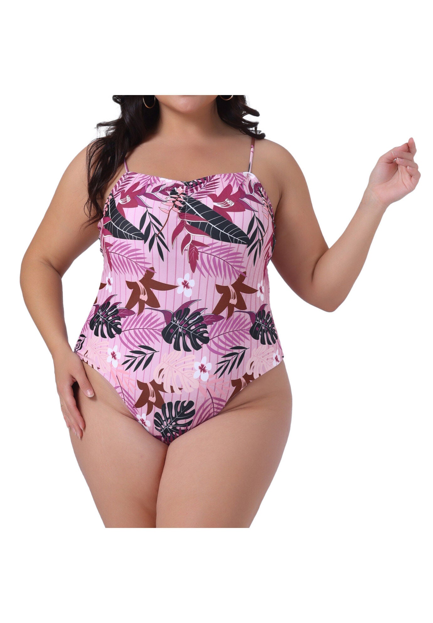 Summer Swimsuit Floral Tropical Pattern Swimdress Bathing Suit, Dark Purple / Purple, alternate image number 2