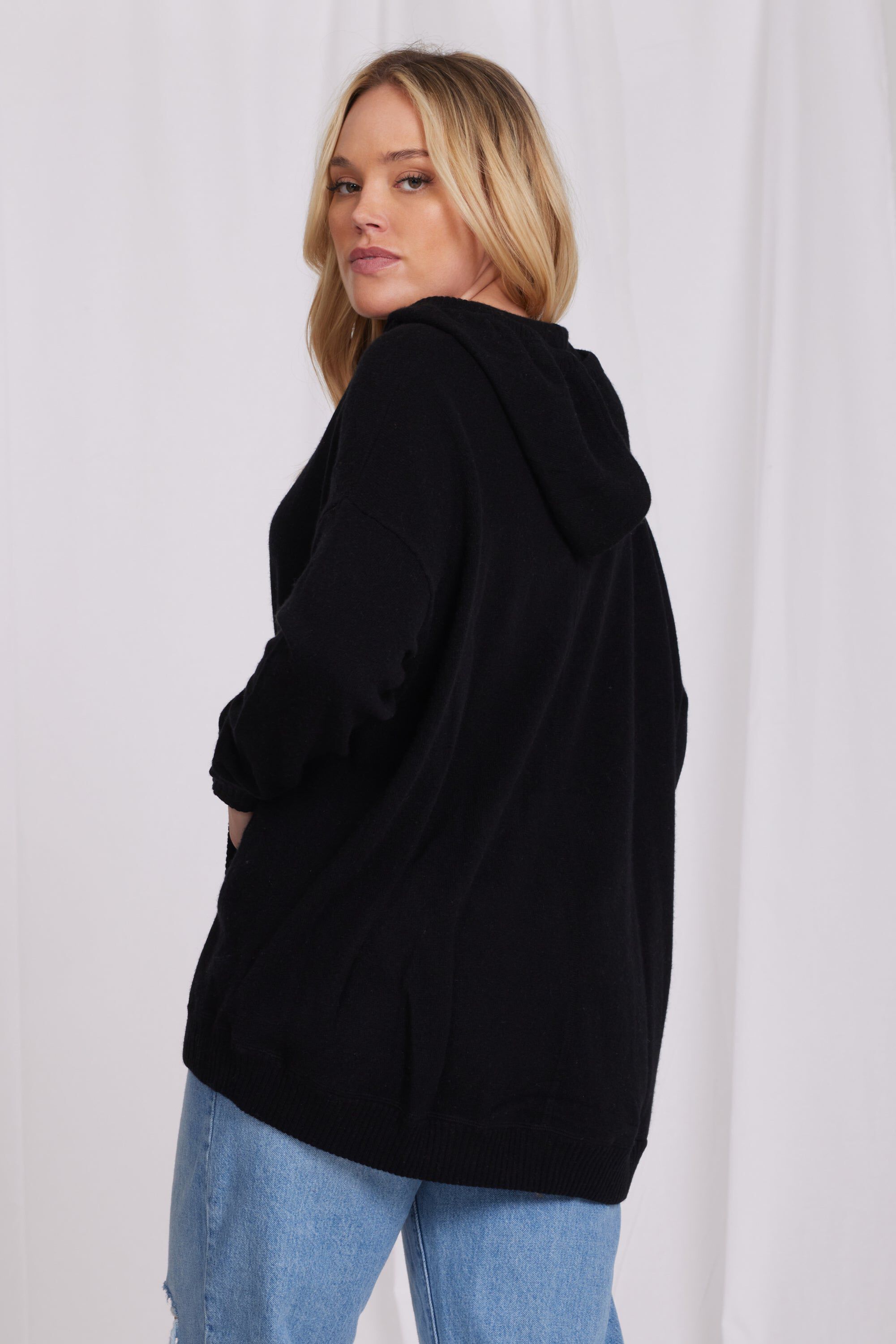 Cashmere Zip Hoodie, Black / Black, alternate image number 1