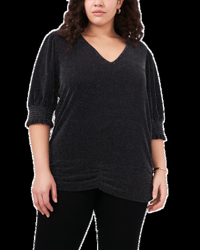 Lyla Puff Sleeve Metallic Top, Rich Black / Black, hi-res image number 0