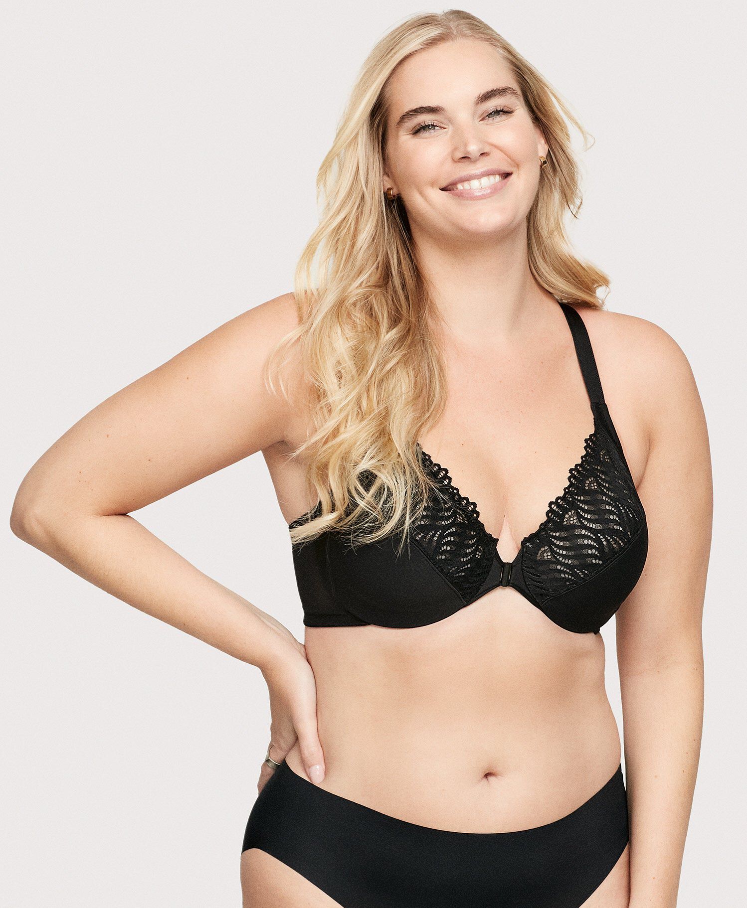 Front-Closure T-Back WonderWire Bra, Black / Black, hi-res image number 0