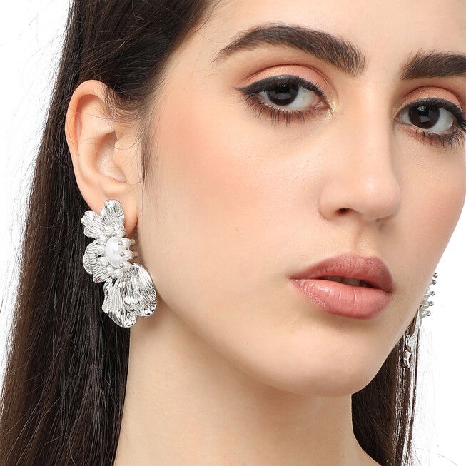 SOHI Women Silver Coloured Drop Earrings, Silver / Silver, alternate image number null