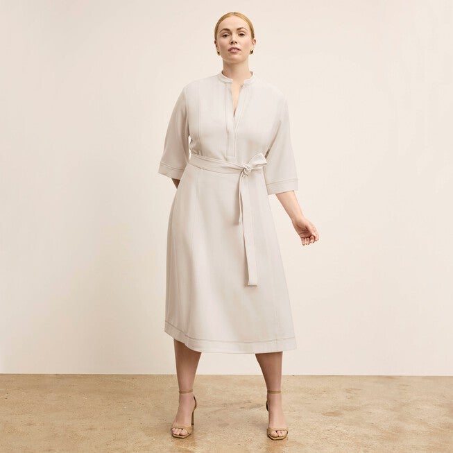 Lauleh Dress - Everyday Crepe with Topstitch, Eggshell / Warm Grey, alternate image number 3