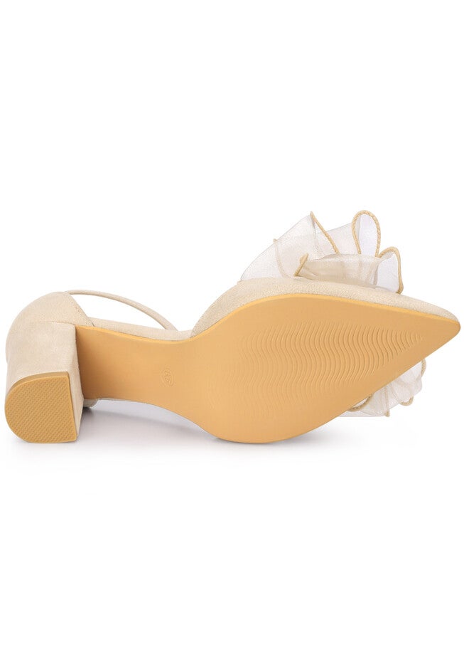 Bow Heels Closed Toe Chunky Heel Pumps, Beige / Beige, alternate image number 3