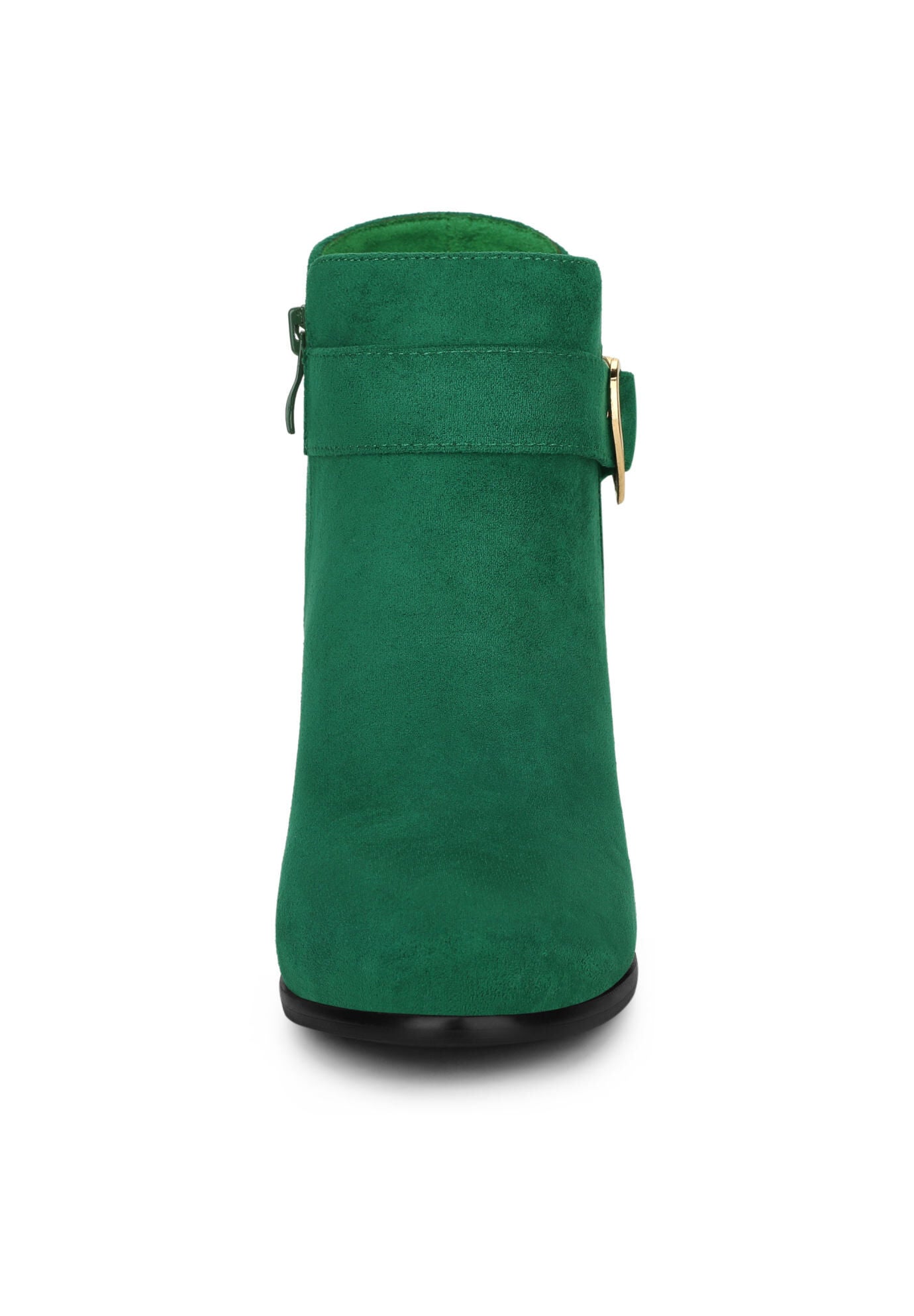 Heart Buckle Side Zip Chunky Heels Ankle Boots, Emerald Green / Forest Green, alternate image number 1