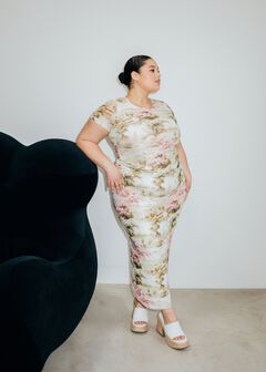Printed Mesh Midi Skirt