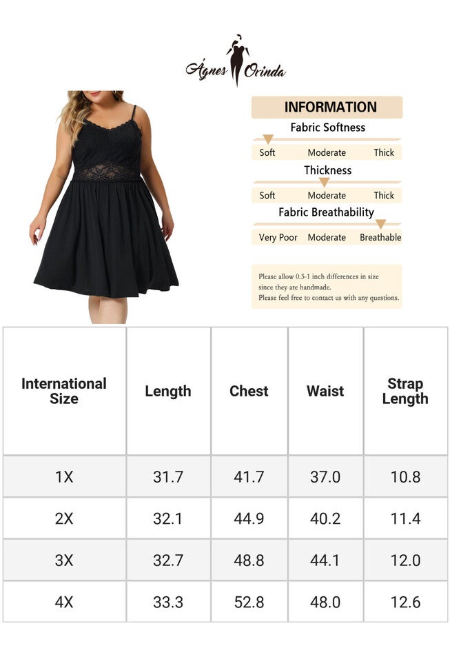 V Neck Lace Chemise Cami Sleepwear Lace Nightdress, Black / Black, alternate image number 4