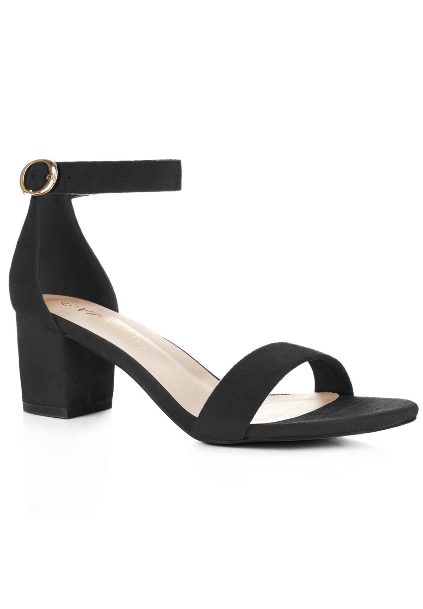 Mid Block Heel Ankle Strap Sandals, Black / Black, hi-res image number 0