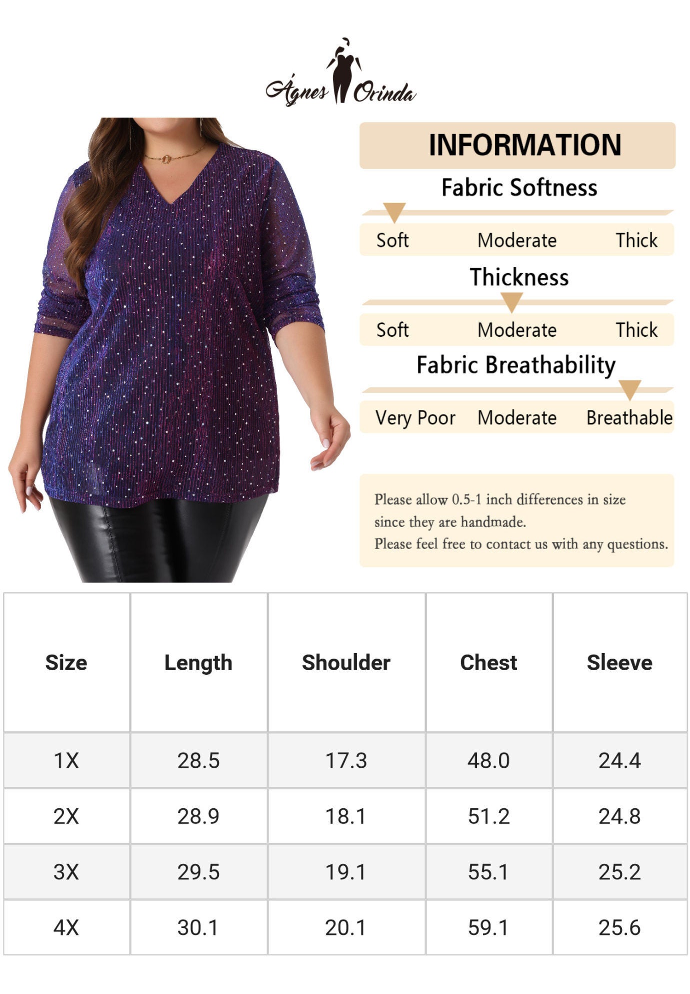 LONG SLEEVE GLITTER SPARKLE TOP, Blue Purple / Purple, alternate image number 4