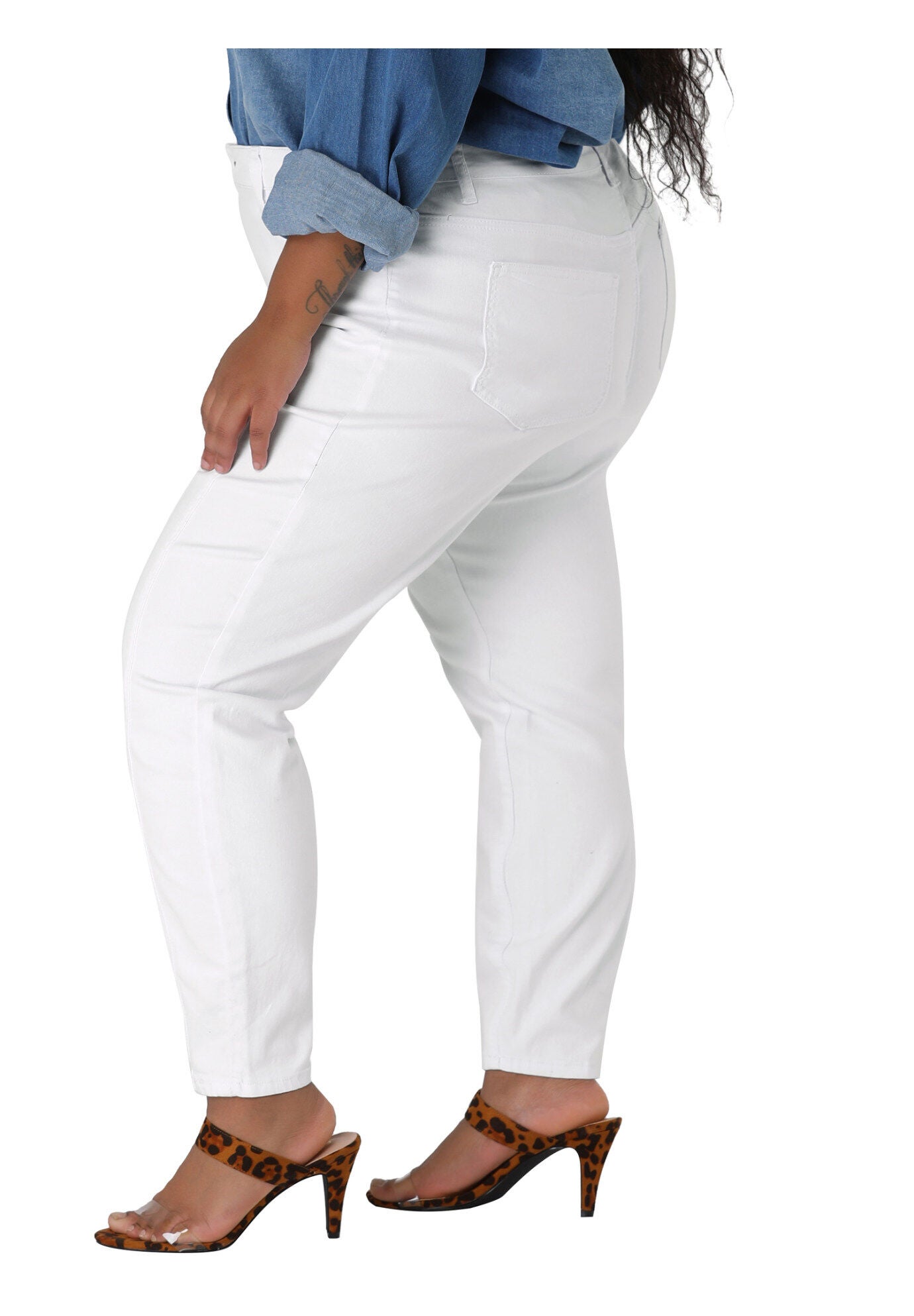 MID RISE STRETCH WASHED SKINNY JEANS DENIM JEGGINGS, White / White, alternate image number 3