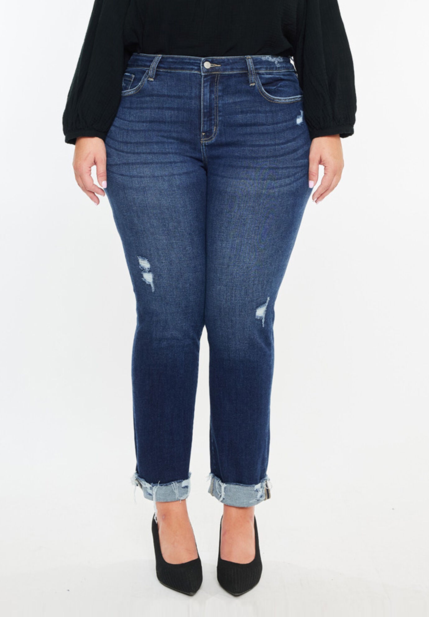 Emely Essentials Mid Rise Slim Straight Leg Jeans (Plus), Dark Wash / Dark Wash, hi-res image number 0