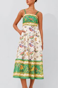 Annick - Julie Midi Dress Bird Print Square Neckline