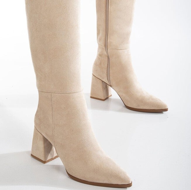VALERIE - BEIGE SUEDE KNEE HIGH BOOTS, BEIGE / Beige, alternate image number 1