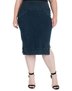 Plus Size Kelly Side Slit Indigo French Terry Pencil Skirt