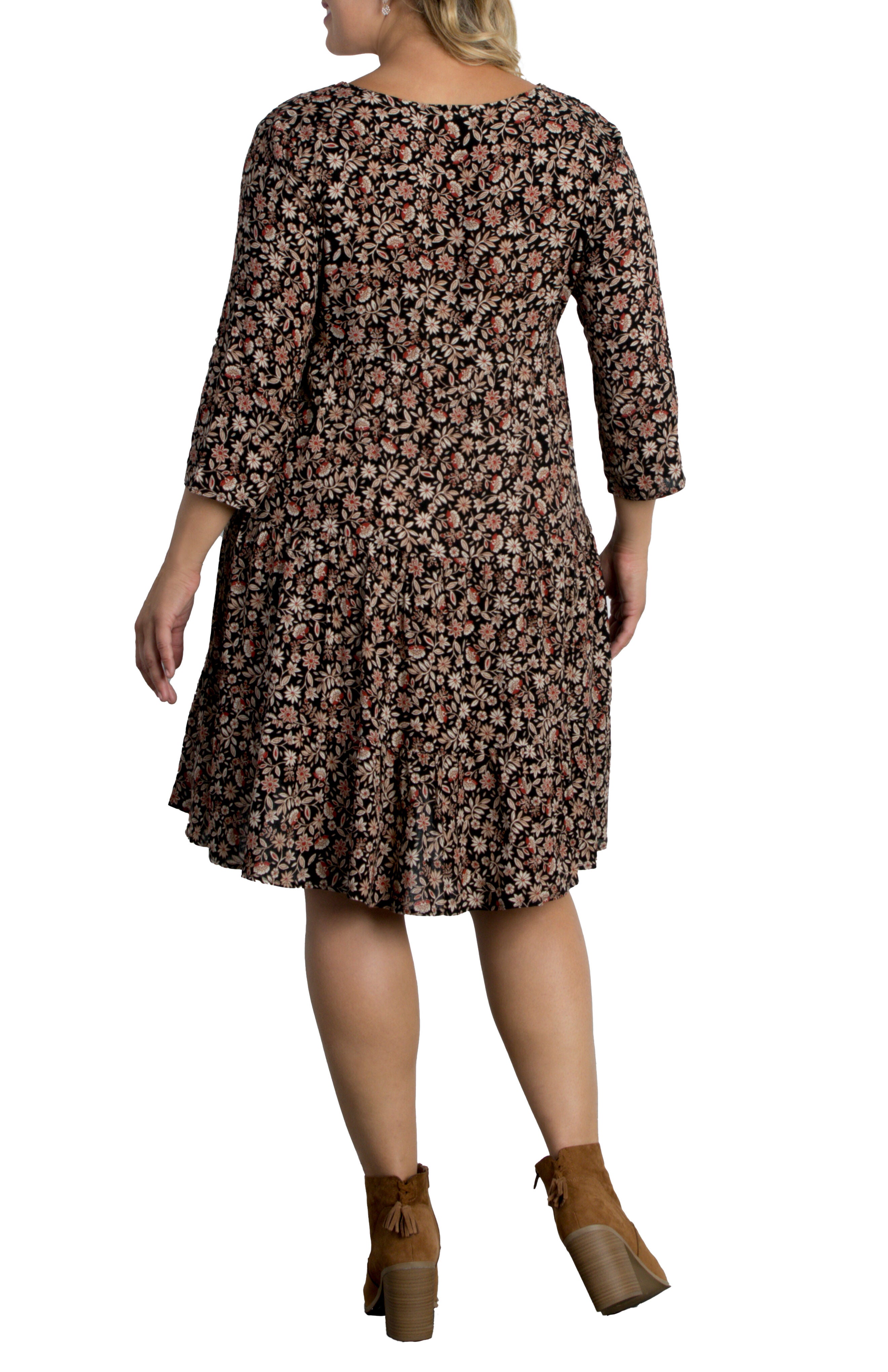 Issy Tiered Tunic Dress, BLACK FLORAL PRINT / Black, alternate image number 3