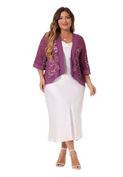 LACE CROCHET CARDIGAN 3/4 SLEEVE SHEER LIGHTWEIGHT COVER UP