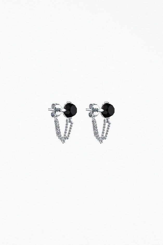 EVA GEMSTONE CHAIN WRAP EARRINGS IN SILVER/BLACK, SilverBlack / Black, hi-res image number null