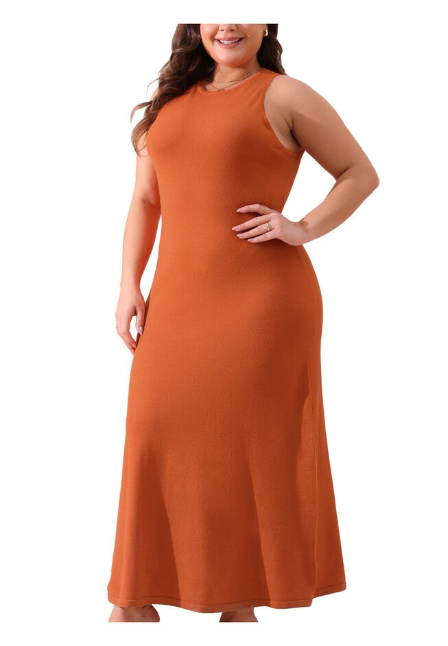 Crewneck Sleeveless Knit Casual Sweater Tank Dress, Rust Red / Burnt Orange, alternate image number null