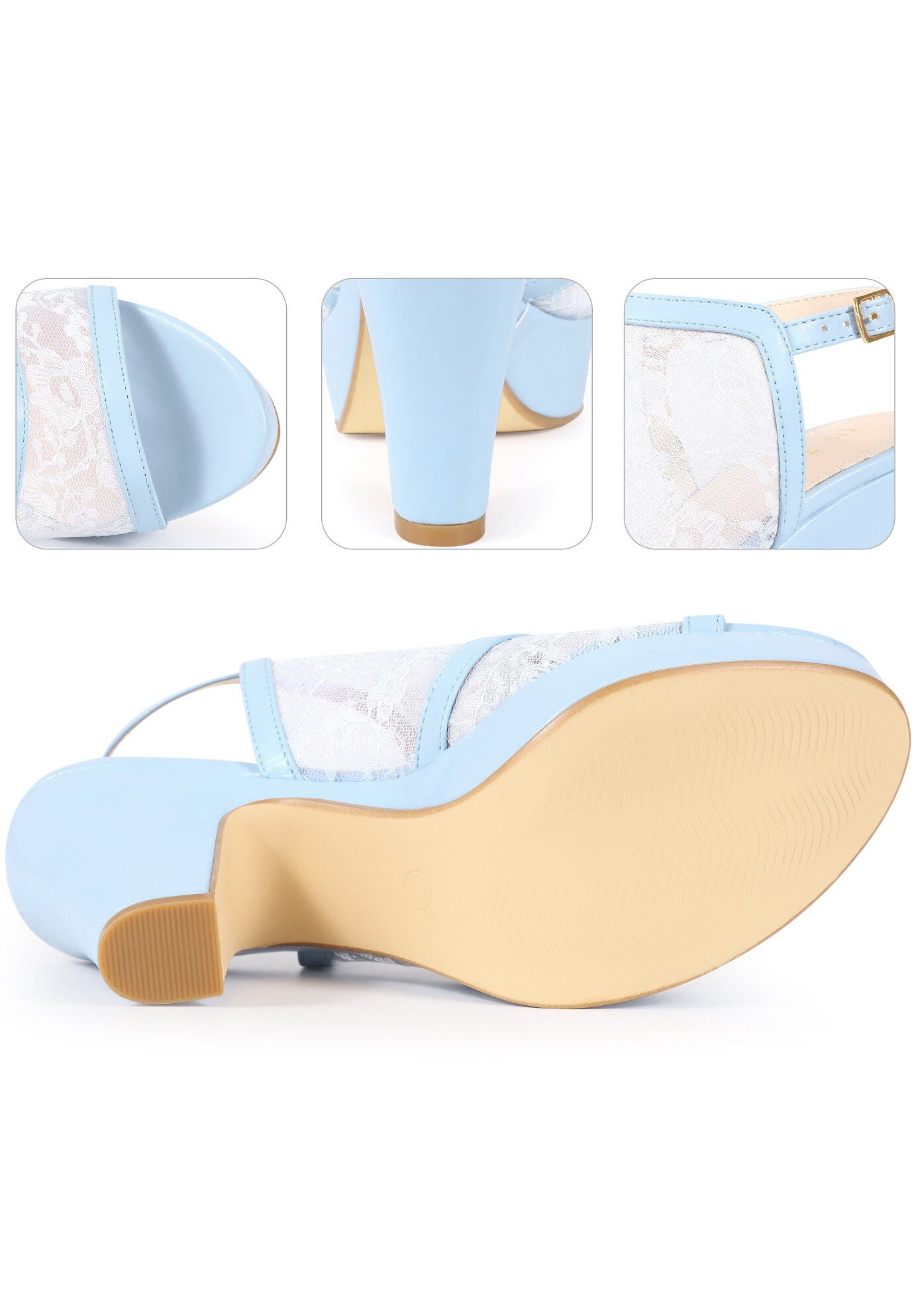 Platform Open Toe Chunky Heel Lace Sandals, Sky Blue / Light Blue, alternate image number 2