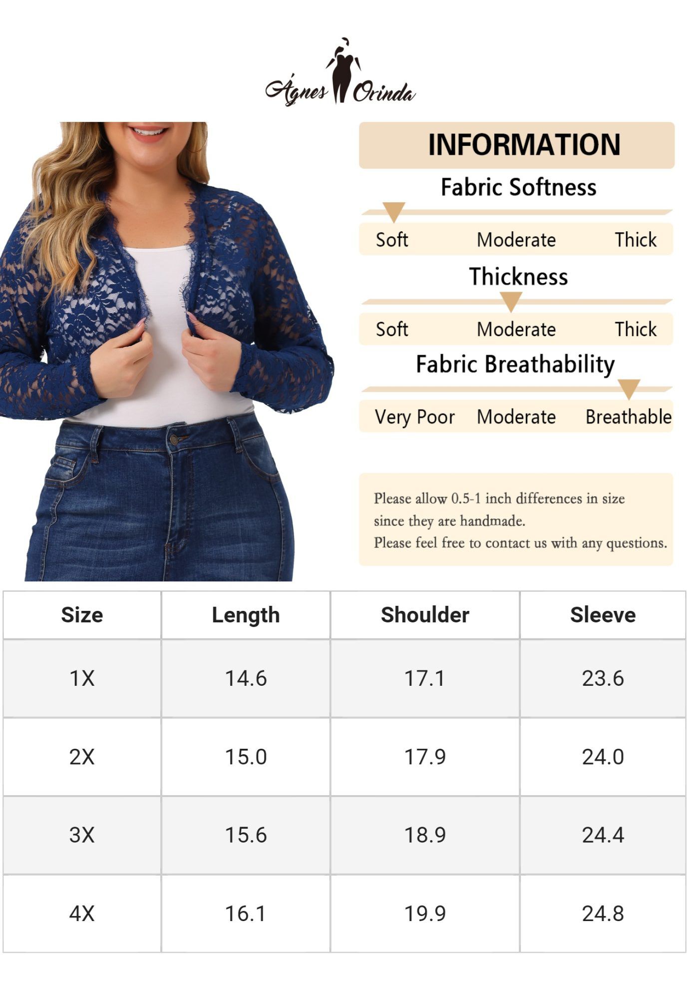 LONG SLEEVE FLORAL LACE SHRUG, Navy Blue / Navy, alternate image number 4