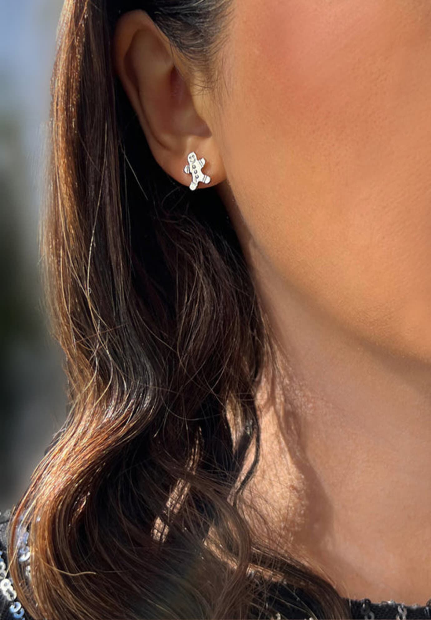 GINGERBREAD Stud Earrings, Silver / Silver, alternate image number 2