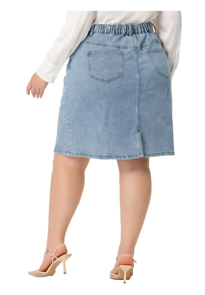 CLASSIC 4-POCKET DENIM PENCIL SKIRT WITH SLIT, Grey Blue / Dusty Blue, alternate image number 3