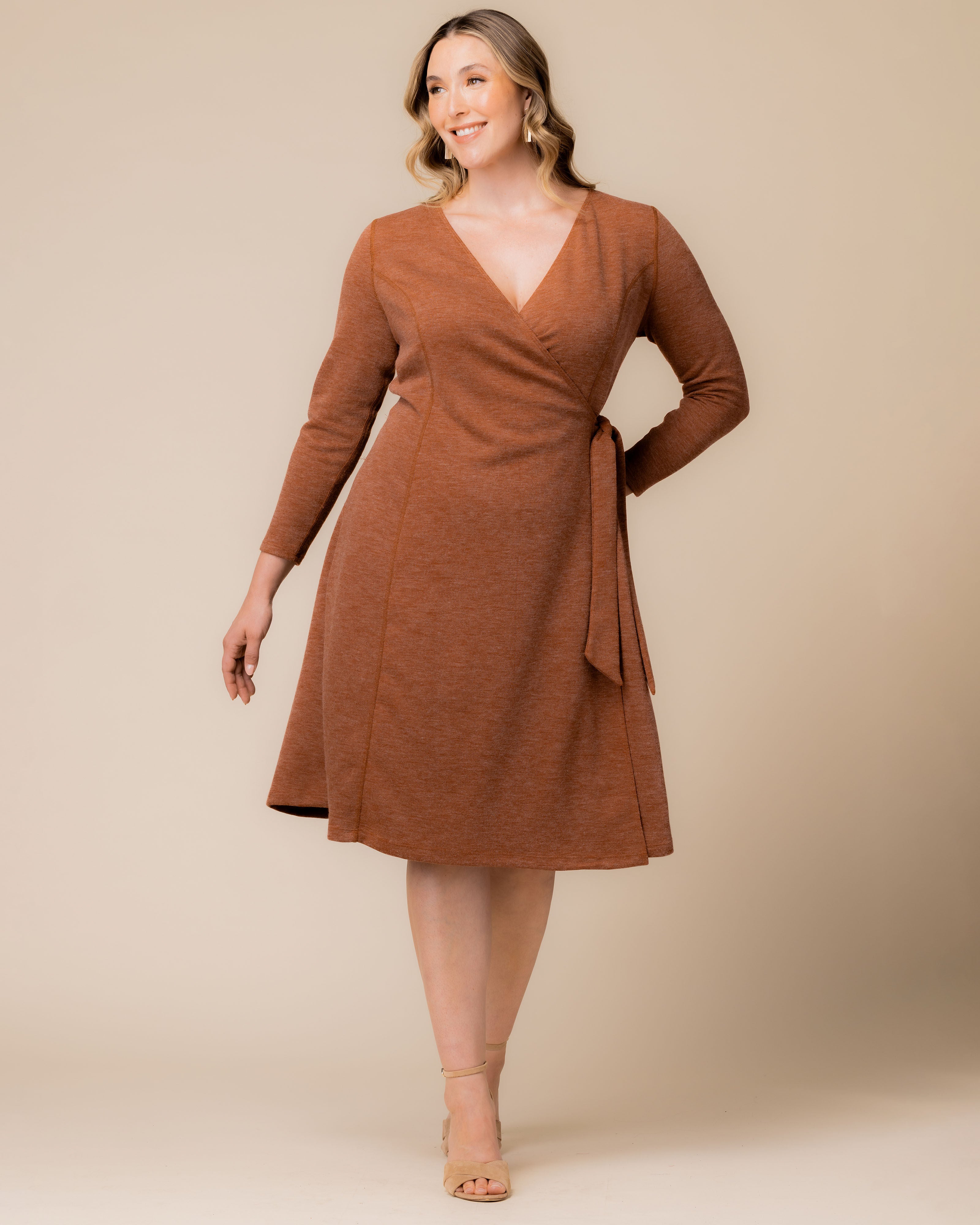 London Sweater Knit Wrap Dress, CINNAMON / Rust, alternate image number 2