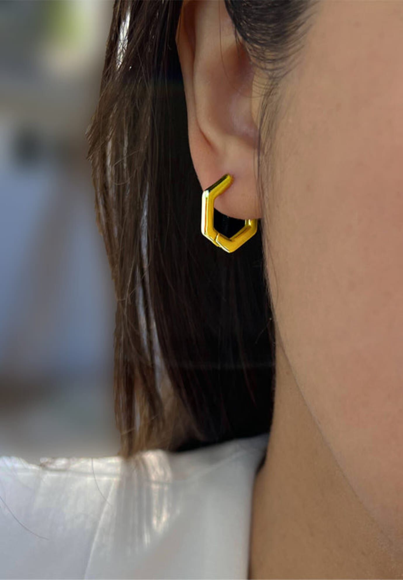 INNOVATE Hexagon Mini Hoop Earrings, Gold / Gold, alternate image number 6