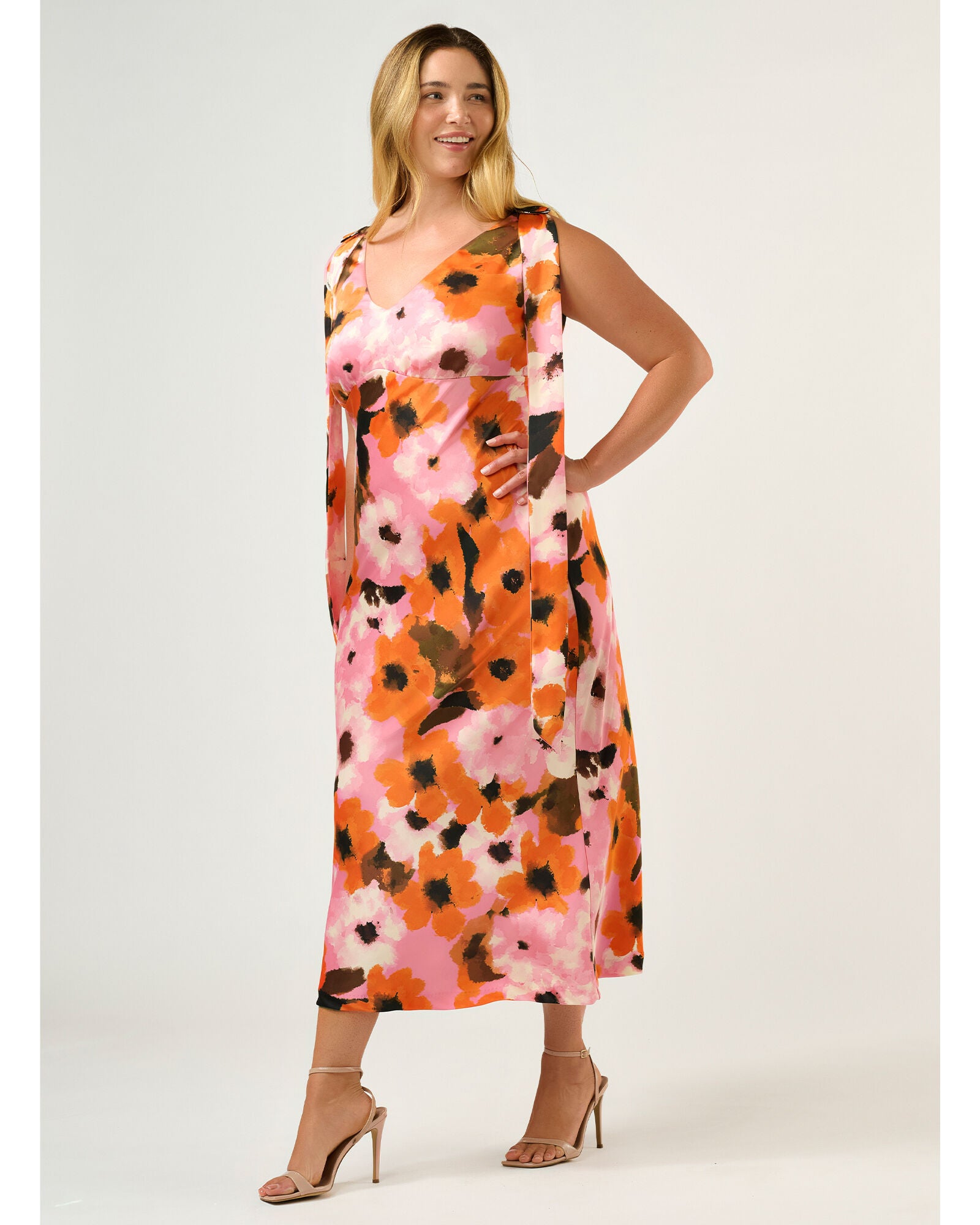 Freya Satin Midi Dress, PeonyMandarin / Pink, alternate image number 3