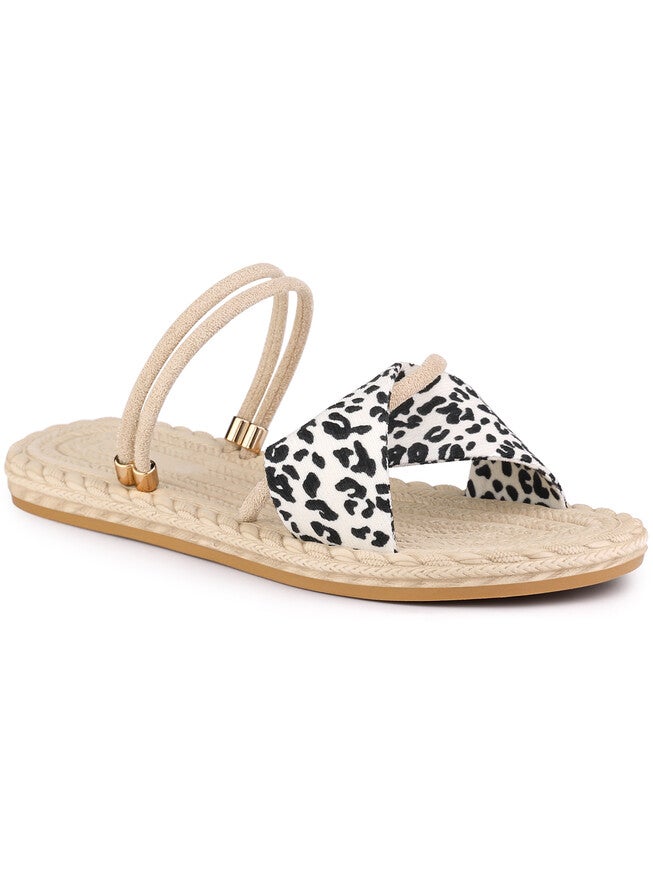Cross Strap Slip On Summer Flat Sandals, Black White / Black, hi-res image number 0