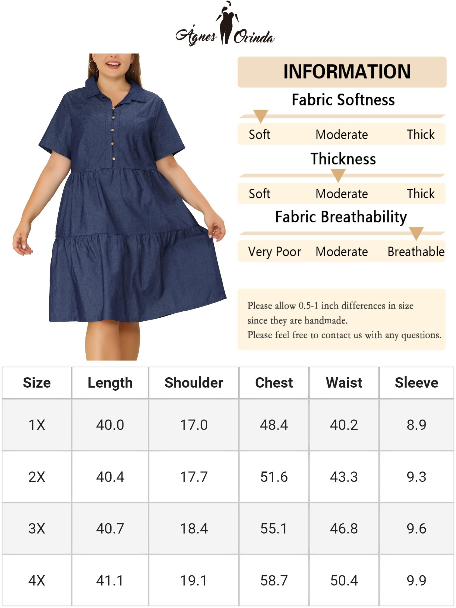 Short Sleeve Button Down Flowy Tiered Shirt Chambray Dress, Black Blue / Navy, alternate image number 4