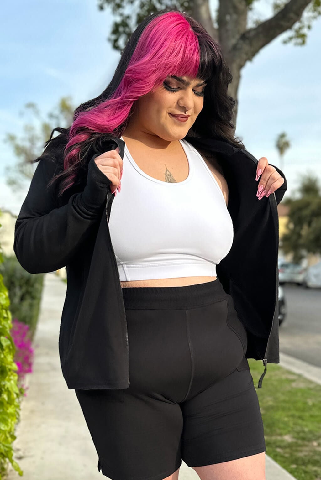 Zip Up Thumbhole Hoodie, Black / Black, alternate image number 4