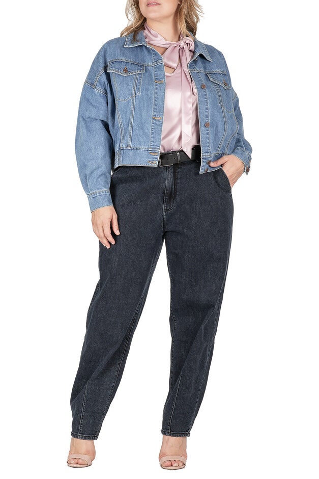 River Women's Cropped Denim Plus Size Jacket, Stone Wash / Medium Wash, alternate image number null