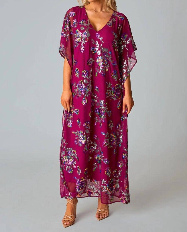 ATLAS SEQUIN CAFTAN IN RED SANGRIA, , alternate image number null