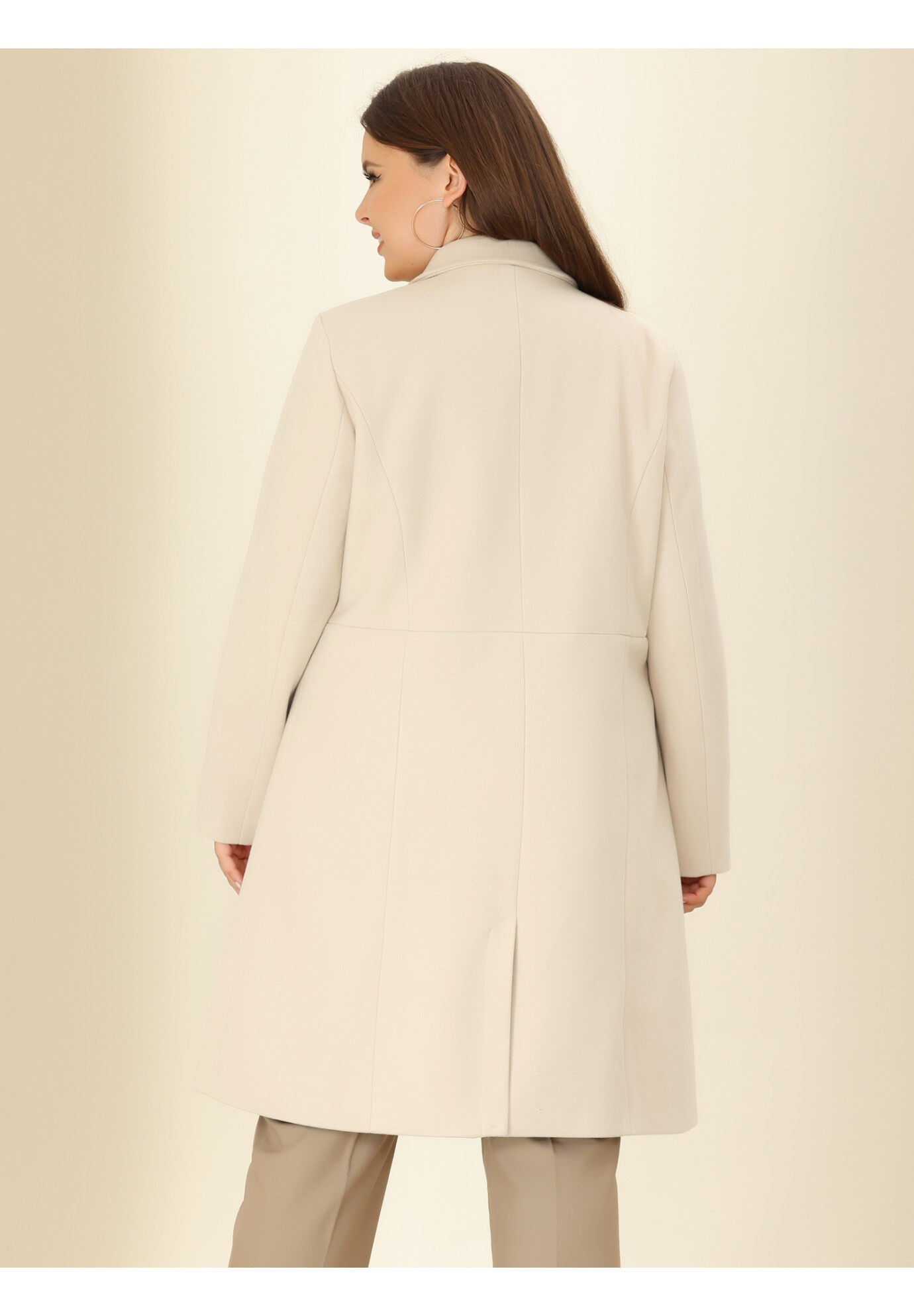 NOTCH LAPEL DOUBLE BREASTED PEA TRENCH COAT, Beige / Beige, alternate image number 3