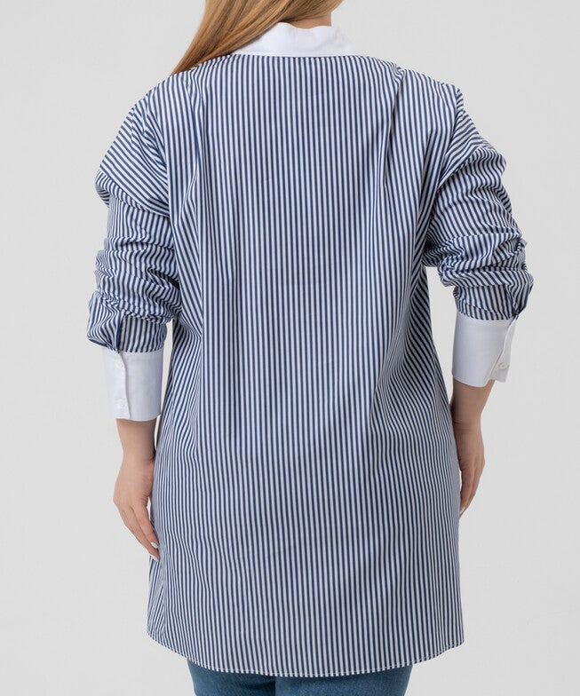 Justine Blouse, Navy Stripes / Navy, alternate image number null