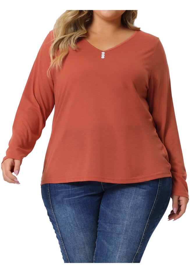 Casual Top Button Front Long Sleeve Tee, Orange / Orange, alternate image number 1