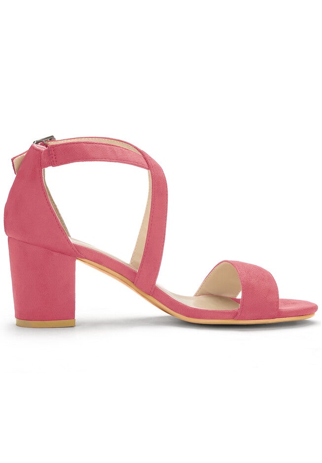 Open Toe Cross Strap Mid Block Heel Sandals, Watermelon Red / Peach, hi-res image number 0