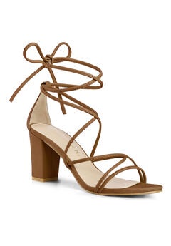 Strappy Lace Up Chunky Heeled Heels Sandals
