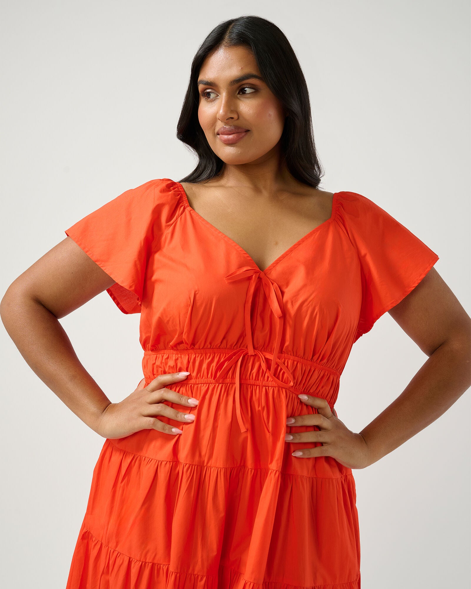 Ana Tiered Midi Dress, Tangerine / Orange, alternate image number 1