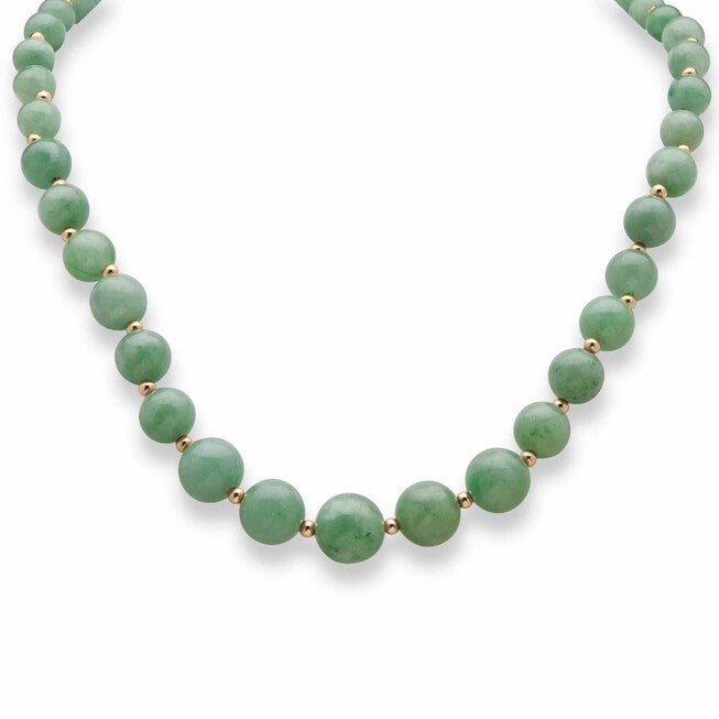 Jade 10k Yellow Gold Beaded Graduated Necklace 18 inches, Green / Hunter Green, alternate image number null