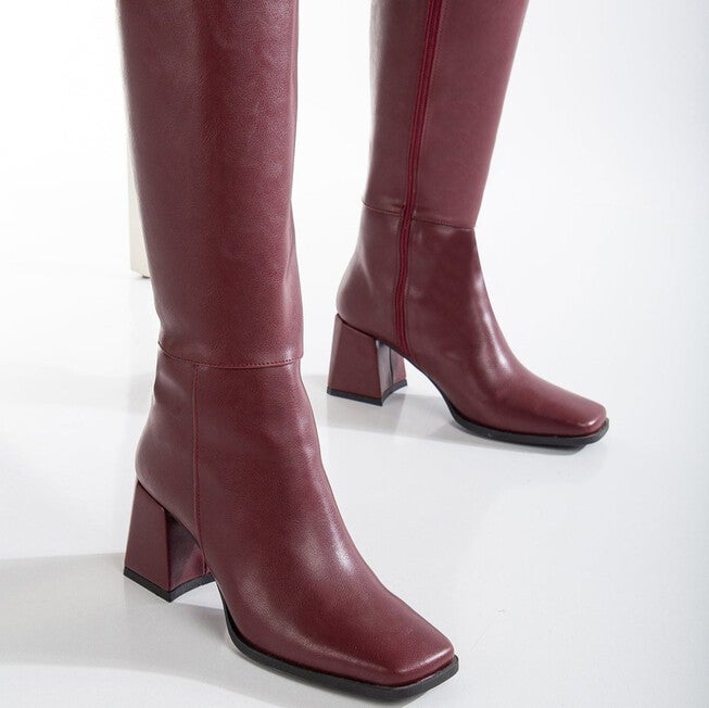 CELESTE - BURGUNDY MATT KNEE HIGH BOOTS, BURGUNDY / Burgundy, alternate image number 2